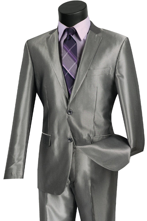 Mens 2 Button Slim Fit Textured Weave Suit in Blue by Vinci