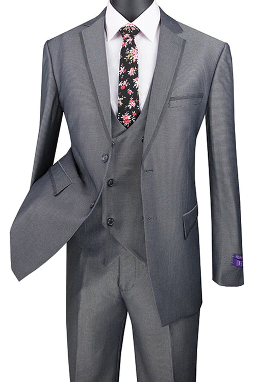 Modern Fit Men's Tuxedo Suit with Double Breasted Vest - Khaki Satin Trim by Vinci