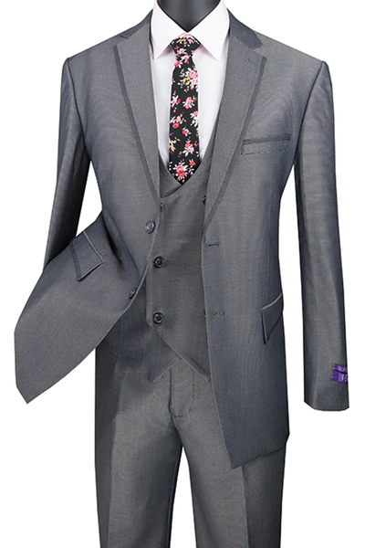 Designer Gray Prom Tuxedo - Grey Wedding Vest And Satin Suit by PROMTUXEDO