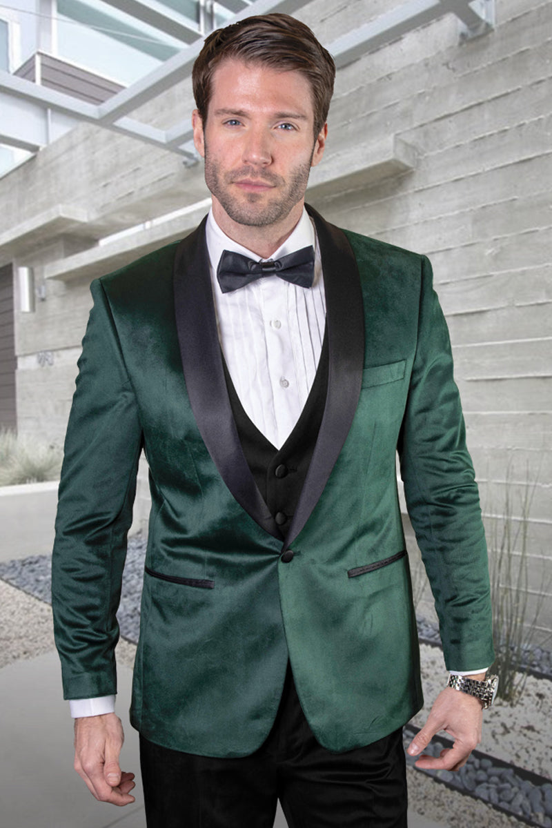Men's Hunter Green Velvet Vested Tuxedo