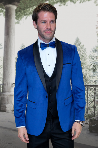 Men's Royal Blue Velvet Vested Tuxedo