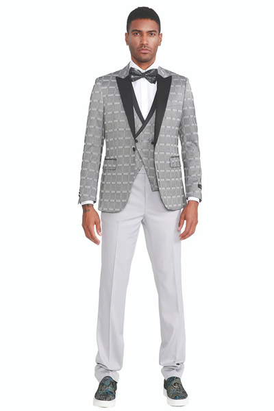 Designer Gray Prom Tuxedo - Grey Wedding Suit With Double Breasted