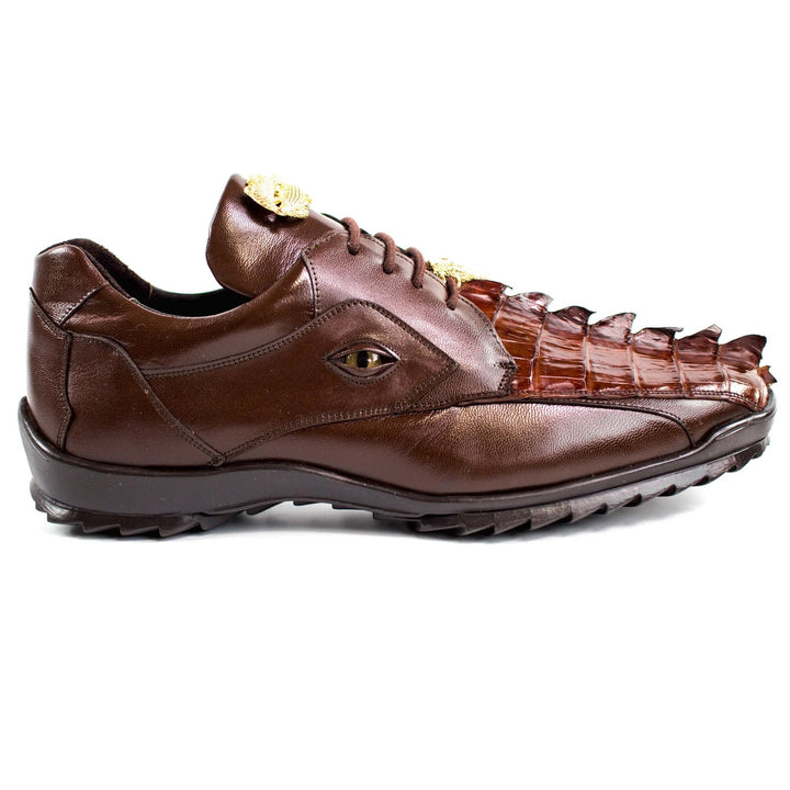 Men's Belvedere Vasco Calf & Crocodile Hornback Tail Sneaker in Tabac Brown – SuitUSA