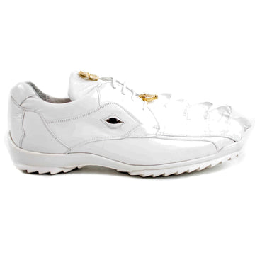 Men's Vasco Calf & Crocodile Hornback Tail Sneaker in White by Belvedere Shoes