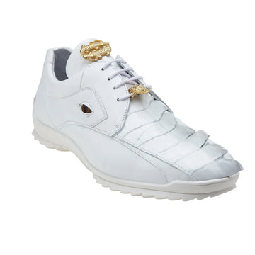 Men's Vasco Calf & Crocodile Hornback Tail Sneaker in White by Belvedere Shoes