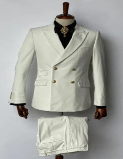 Mens 6 Button Double Breasted Velvet Tuxedo - Off White Tuxedo by Men's Tuxedo USA