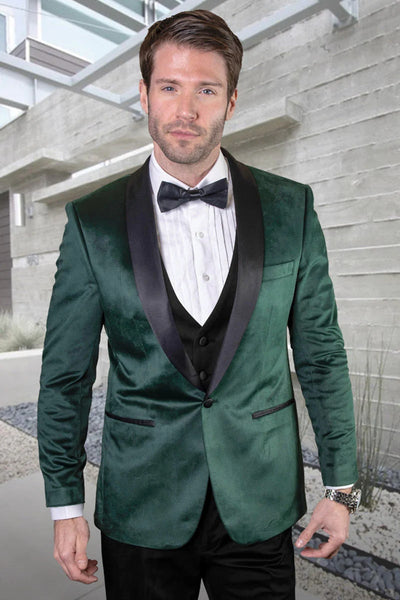 Green Prom Suit For Men - Men's Designer Vested Velvet Wedding & Hunter Green Prom Tuxedo