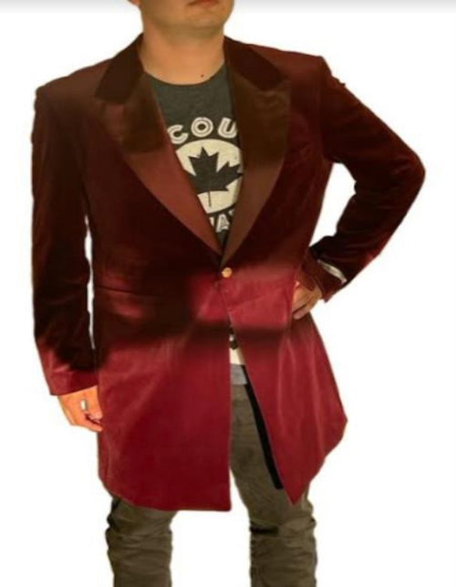 Burgundy Tuxedo - Maroon Burgundy Color - Velvet Tuxedo - Three Quarter - CarCoat Burgundy by Men's Tuxedo USA
