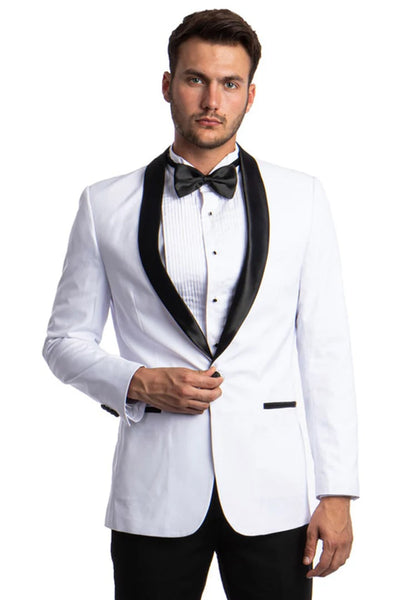 All White Mens Tuxedo - Wedding Suit - Men's Skinny Fit One Button Shawl Prom Tuxedo In White - Men's Tuxedo USA
