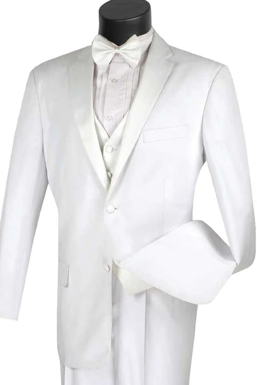 All White Mens Tuxedo - Wedding Suit - Mens 2 Button Vested Classic Tuxedo In White - Men's Tuxedo USA