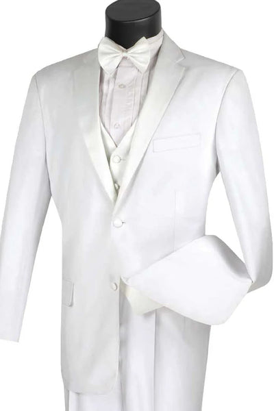All White Mens Tuxedo - Wedding Suit - Mens 2 Button Vested Classic Tuxedo In White - Men's Tuxedo USA
