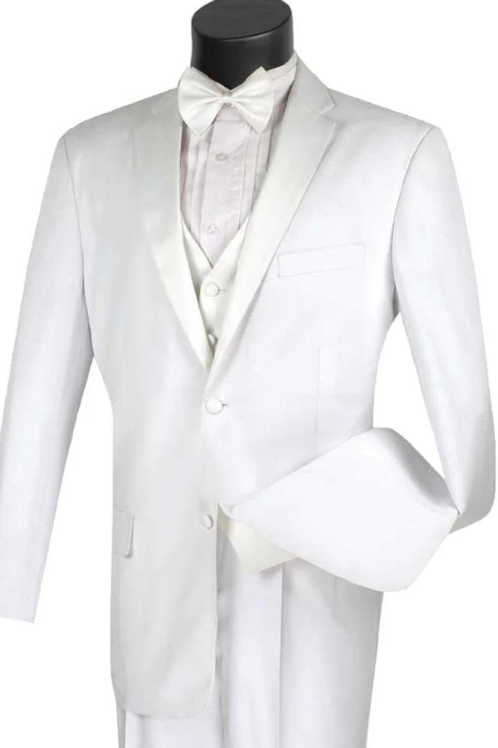 All White Mens Tuxedo - Wedding Suit - Mens 2 Button Vested Classic Tuxedo In White - Men's Tuxedo USA