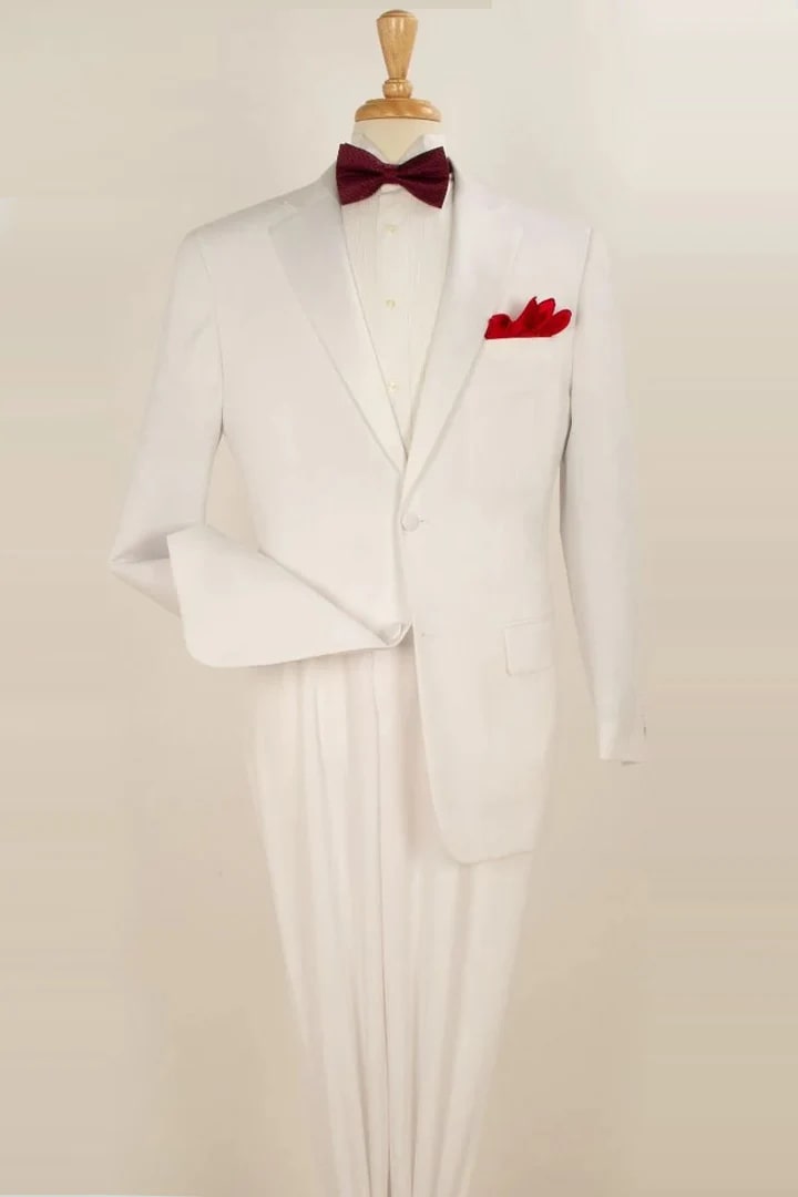 All White Mens Tuxedo - Wedding Suit - Mens Classic Fit 2 Button Pleated Pant Poplin Tuxedo In White - Men's Tuxedo USA