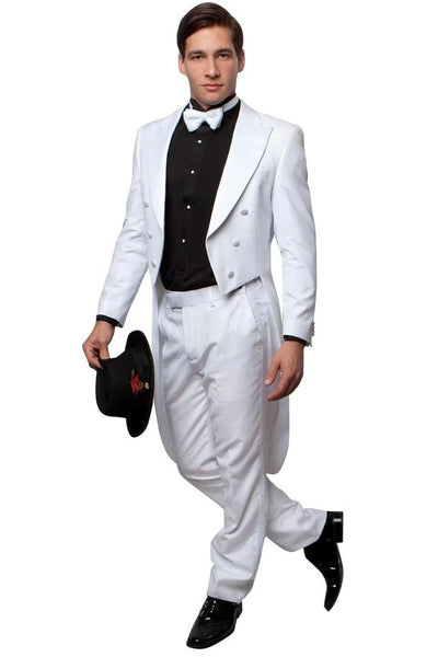 All White Mens Tuxedo - Wedding Suit -Men's Classic Designer Long Tail Tuxedo In White - Men's Tuxedo USA
