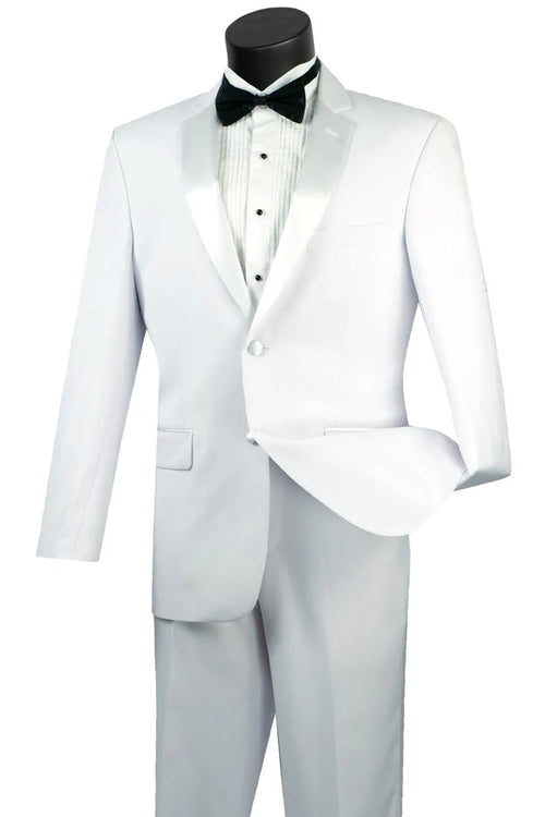 All White Mens Tuxedo - Wedding Suit - Mens Modern Fit 2 Button Tuxedo In White - Men's Tuxedo USA