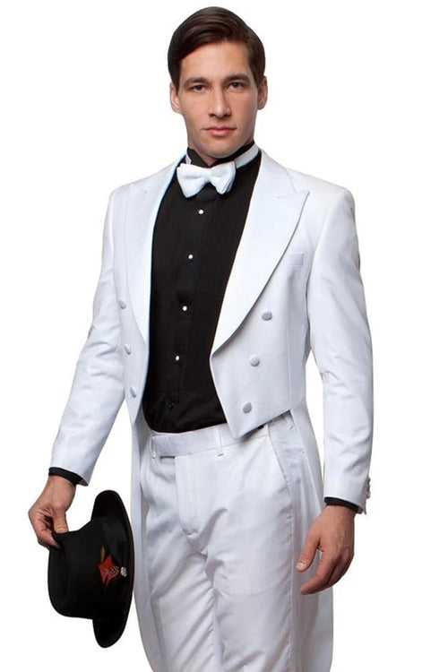 All White Mens Tuxedo - Wedding Suit -Men's Classic Designer Long Tail Tuxedo In White - Men's Tuxedo USA