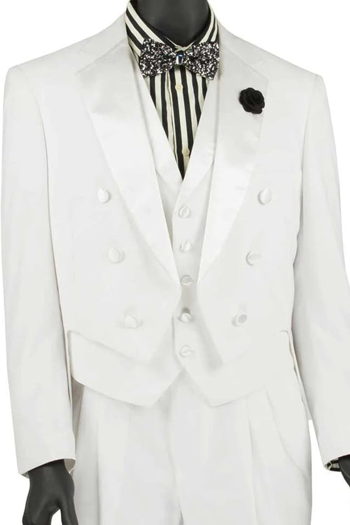 All White Mens Tuxedo - Wedding Suit - Mens Classic Vested Tail Wedding Tuxedo In White - Men's Tuxedo USA
