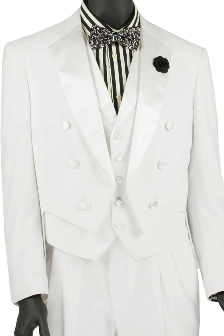All White Mens Tuxedo - Wedding Suit - Mens Classic Vested Tail Wedding Tuxedo In White - Men's Tuxedo USA
