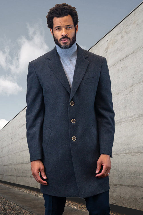 Men's Charcoal Wool Overcoat by Statement Suits