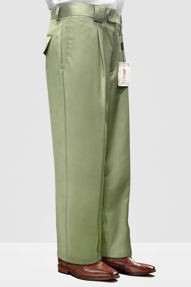 Men's Green Wool Pleated Wide Leg Pants by Statement Suits