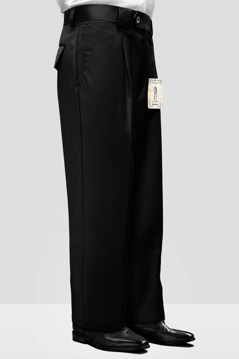 Men's Wool Pleated Wide Leg Pants in Black