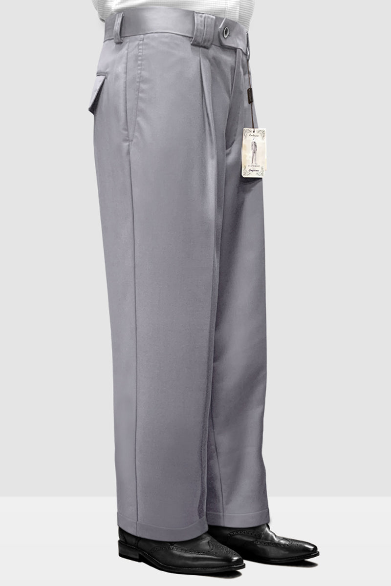 Men's Grey Wool Pleated Wide Leg Pants by Statement Suits