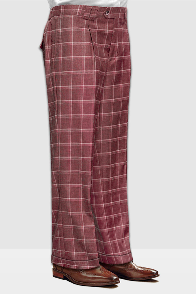 Men's Burgundy Wool Pleated Wide Leg Pants – SuitUSA