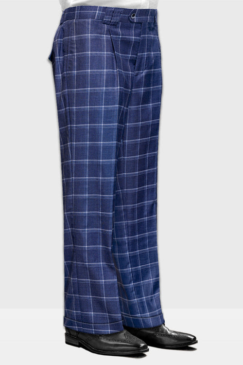 Men's Wool Pleated Wide Leg Pants in Indigo