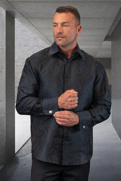 Men's Woven Paisley Dress Shirt in Black: Elevate Your Wardrobe