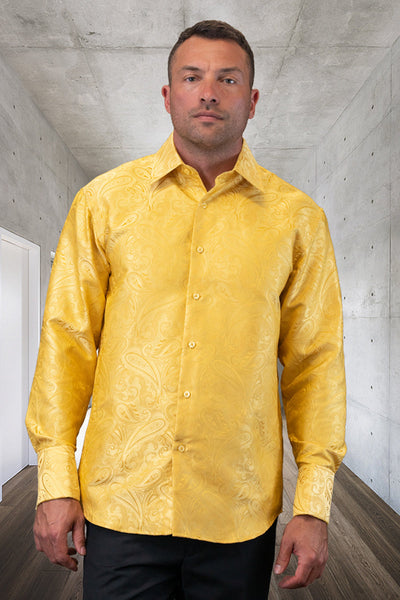 Men's Gold Paisley Dress Shirt in Woven Fabric