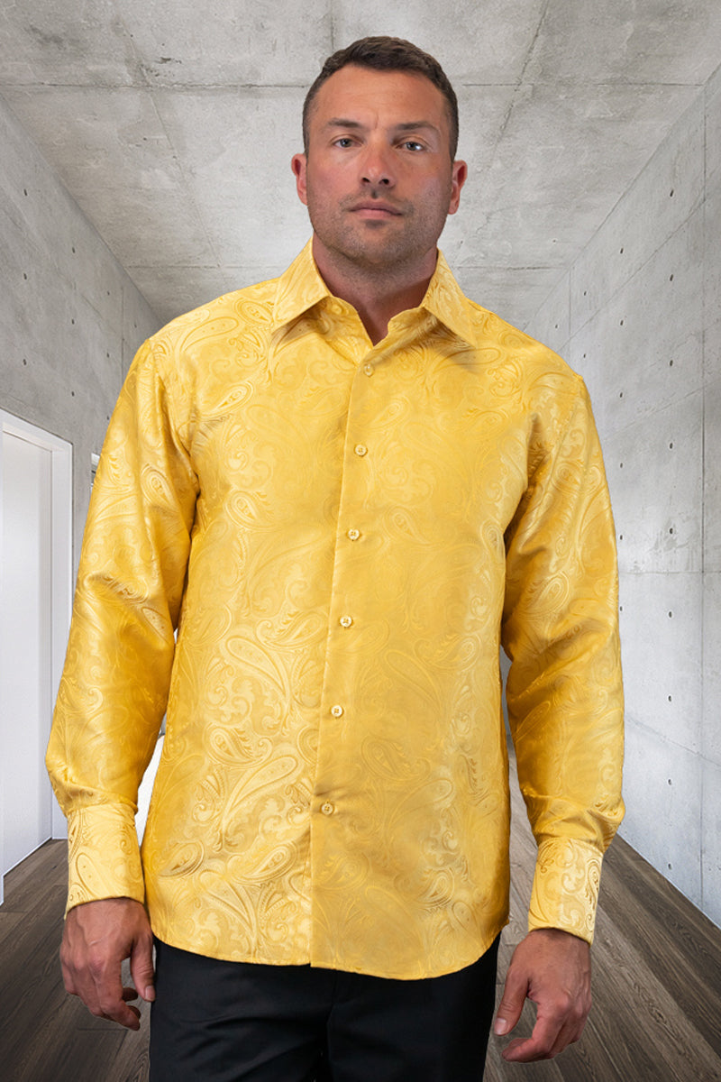 Men's Gold Paisley Dress Shirt in Woven Fabric