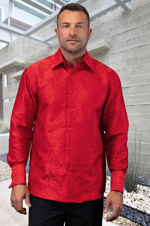 Men's Woven Paisley Dress Shirt in Bold Red