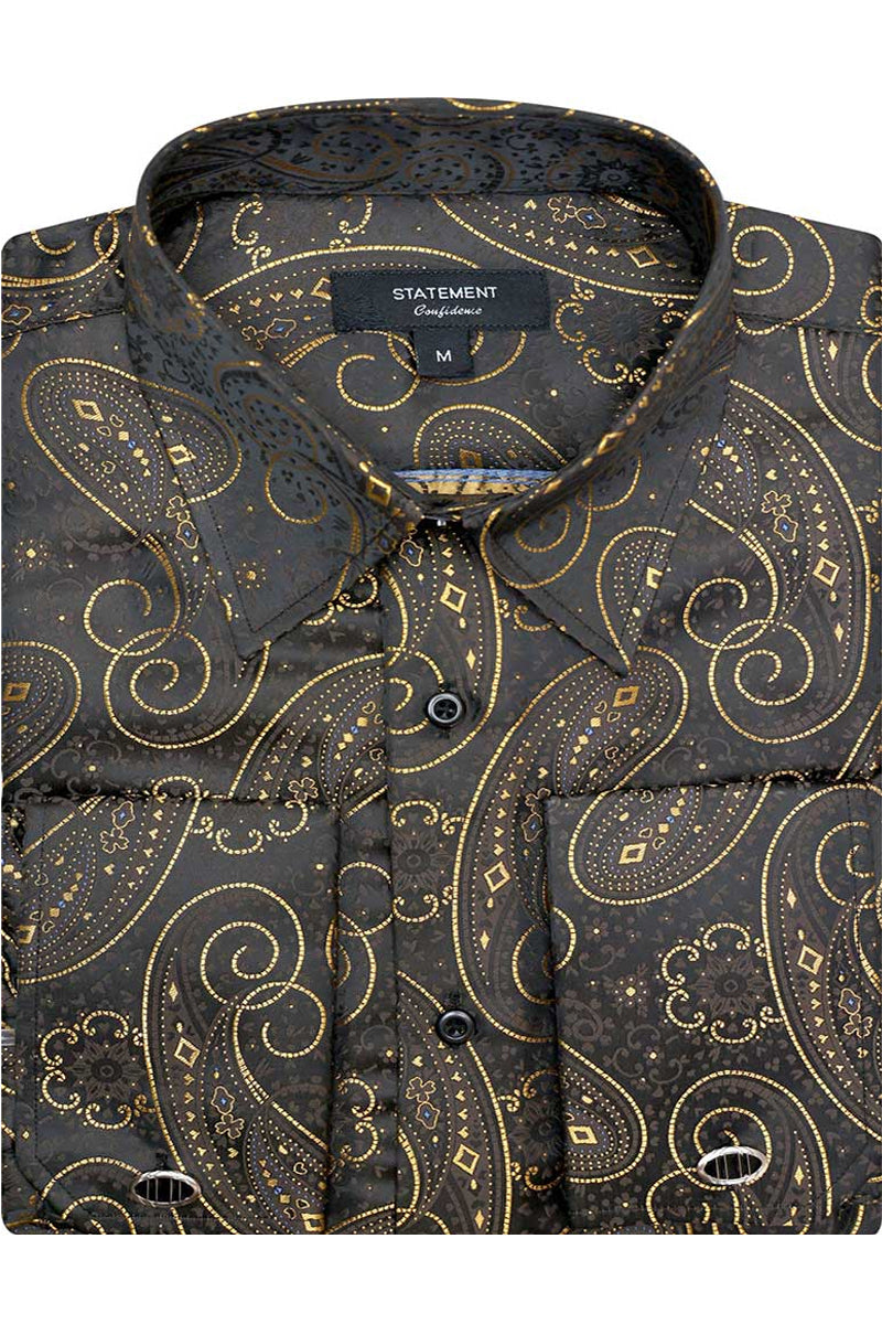 Men's Gold Paisley French Cuff Dress Shirt