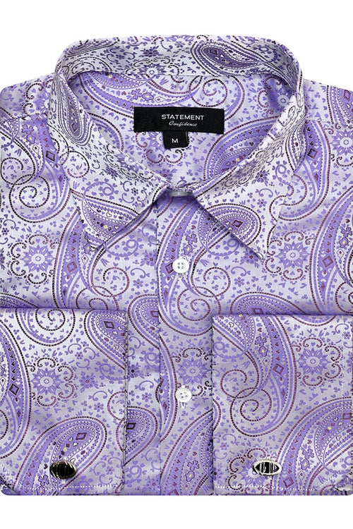 Men's Lavender Paisley French Cuff Dress Shirt