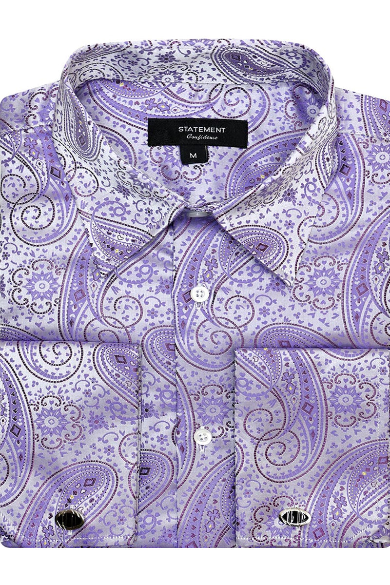 Men's Lavender Paisley French Cuff Dress Shirt
