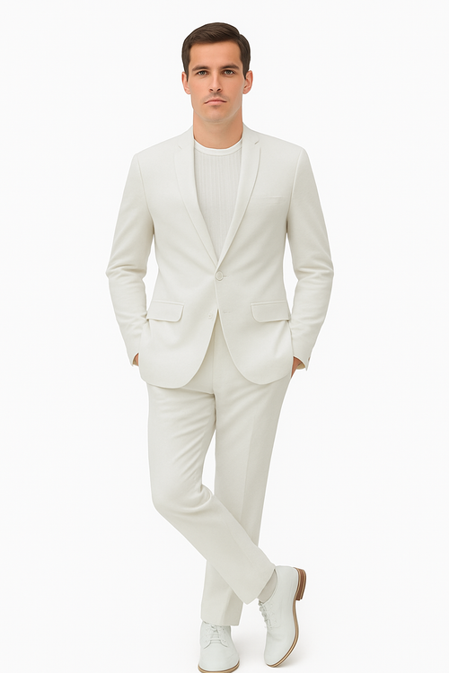 Mens Two Piece Linen Suit Relaxed Hybrid Fit No Collar MensUSA