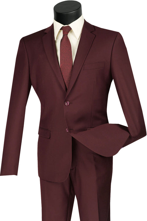 Mens Ultra Slim Fit Shiny Satin Sharkskin Suit in Purple by Vinci