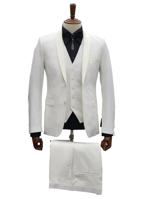 Ivory Tuxedo - Cream Wedding Suit - Off White Groom 2 Button Lapel Suit by PROMTUXEDO