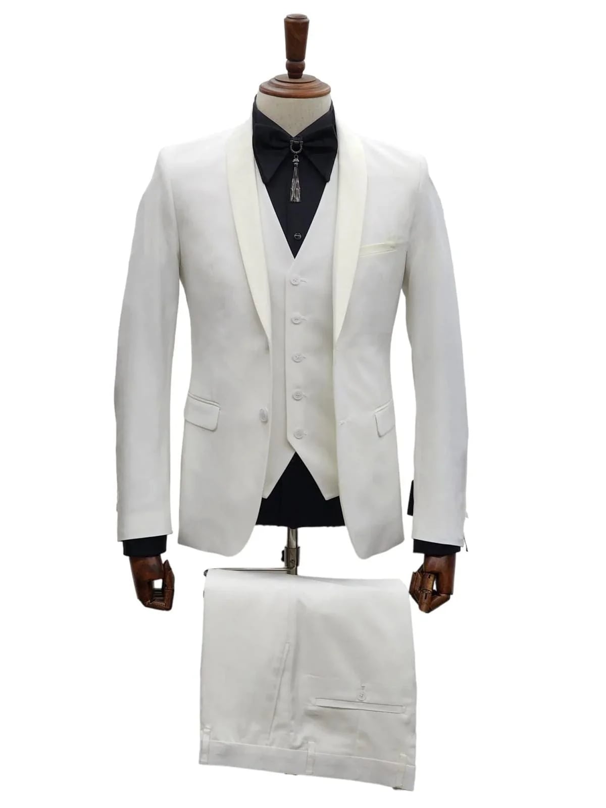 Ivory Tuxedo - Cream Wedding Suit - Off White Groom 2 Button Lapel Suit