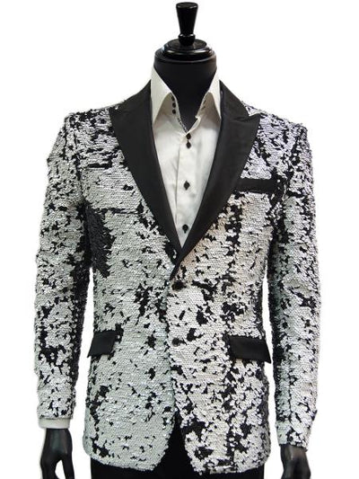 White and Black Two Toned Sequin Dinner Jacket Blazer ~ Sport coat by mensusa
