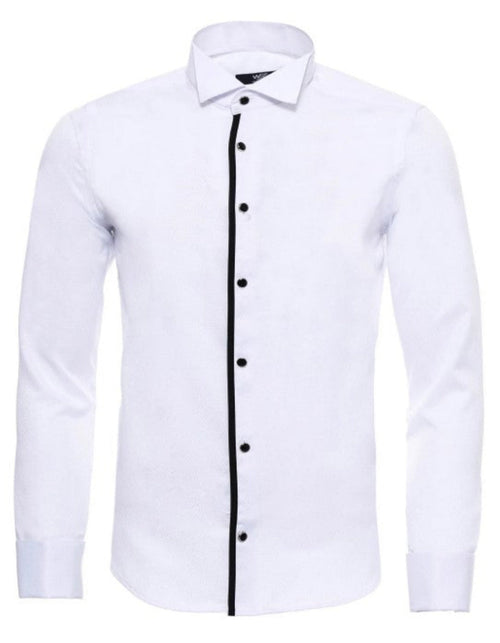 Black Stripe Detailed White Men Tuxedo Shirt by USA Men's Outlet