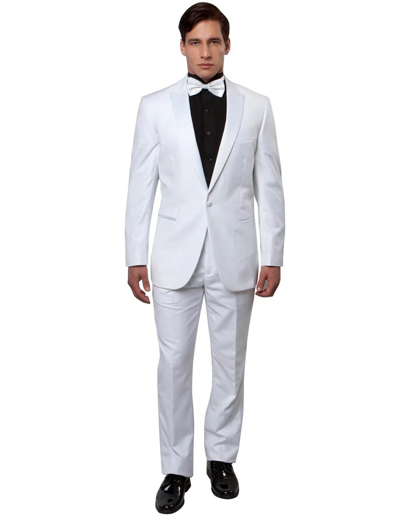 White Prom Suit - White Prom Tuxedo - White Wedding Fit Wool Peak Tuxedo