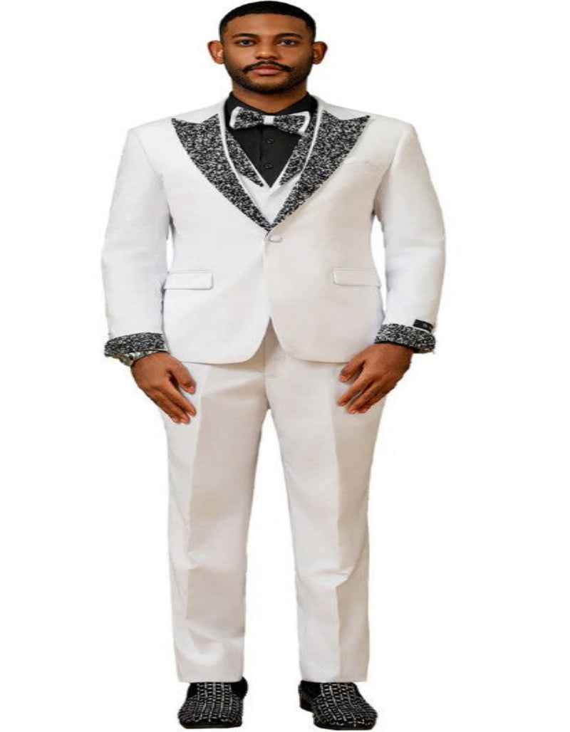 White Prom Tuxedo - Perfect Wedding Suit Vested Rhinestone Lapelled