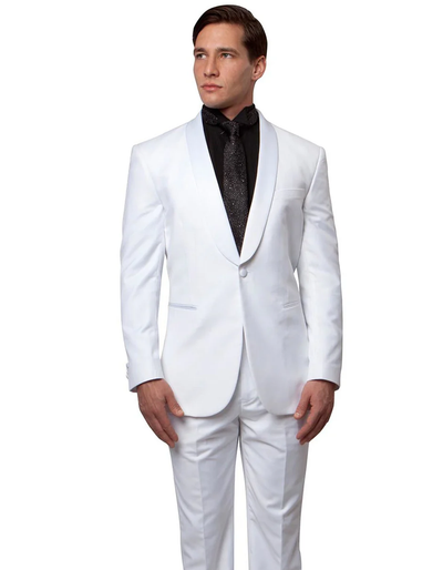 White Prom Suit - White Prom Tuxedo Suits - White Wedding Wool Shawl Tuxedo