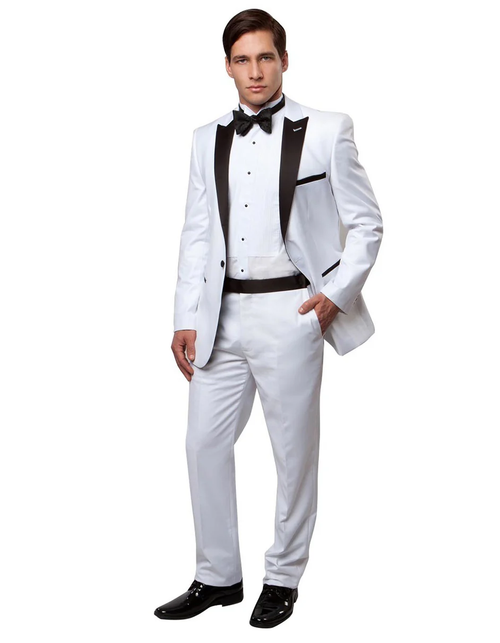 White Prom Suit - White Prom Tuxedo - White Wedding Wool Peak Tuxedo