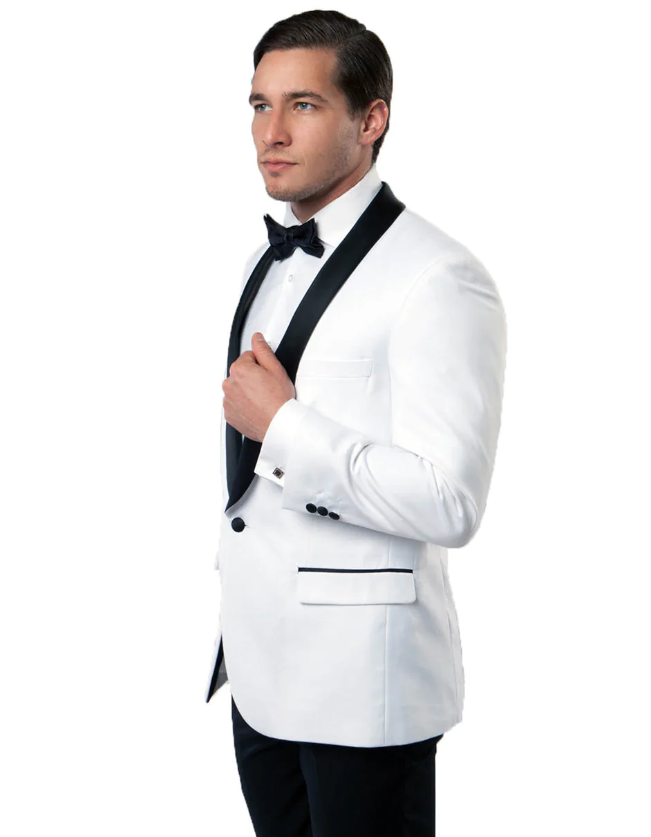 White Prom Suit - White Prom Tuxedo Suits - White Wedding Fit Wool Tuxedo by PROMTUXEDO