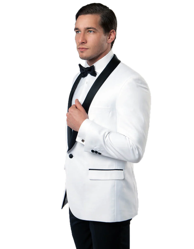 White Prom Suit - White Prom Tuxedo Suits - White Wedding Fit Wool Tuxedo by PROMTUXEDO