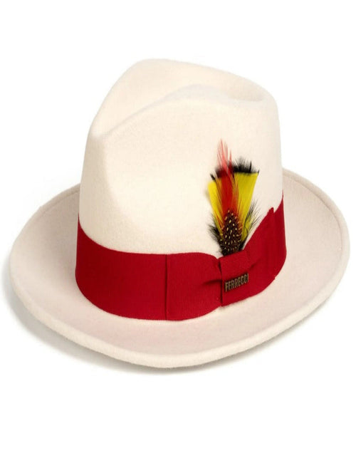 White and Red Dress Hat 1920s Fedora Style - Mens Classic Wool Fedora Dress Hat in White and Red by USA Men's Outlet