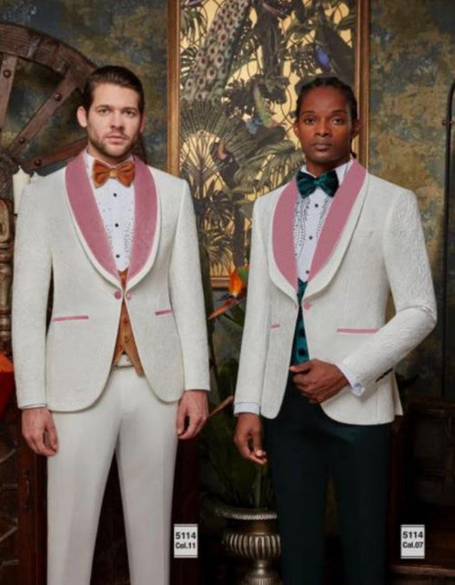 White and Rose Gold Tuxedo Suit - Wedding Groom Vested Suit by USA Men's Outlet