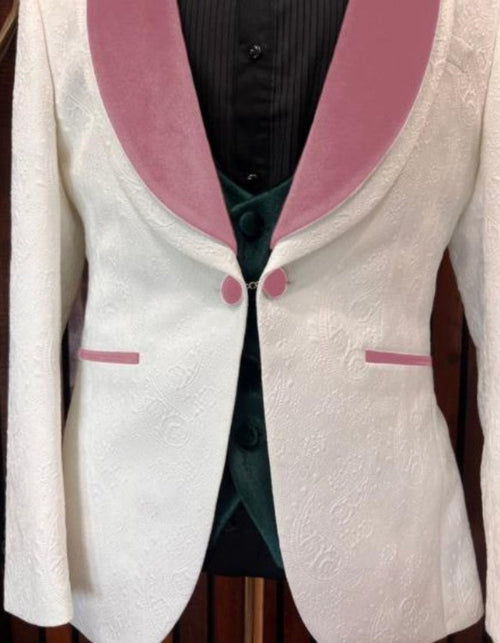White and Rose Gold Tuxedo Suit - Wedding Groom Vested Suit by USA Men's Outlet